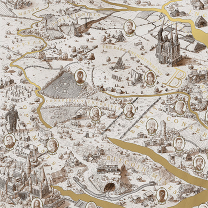 A Battle Map of the Culture Wars, Gold Accents, Large 150cm x 100cm