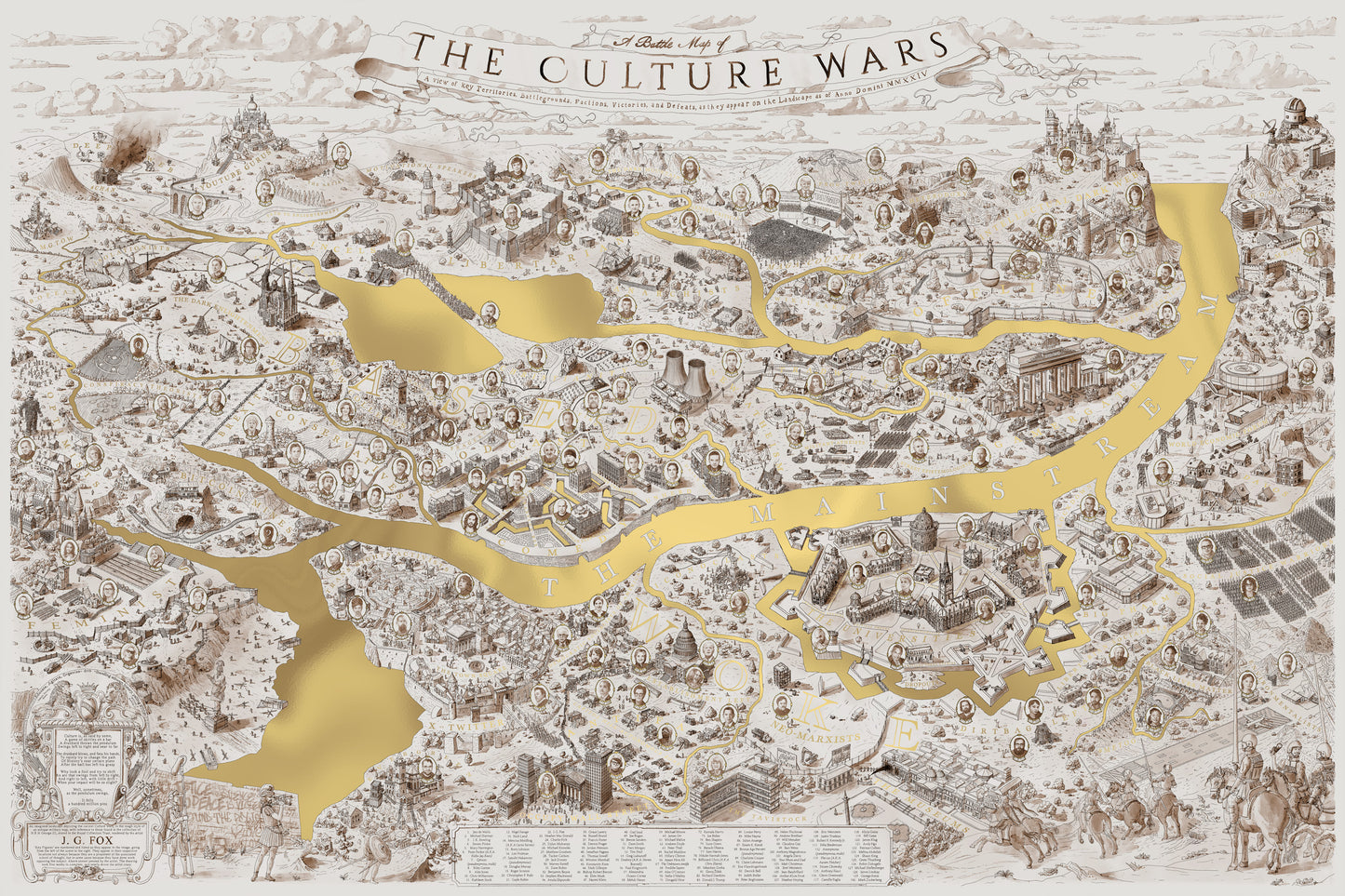 A Battle Map of the Culture Wars, Gold Accents, Large 150cm x 100cm