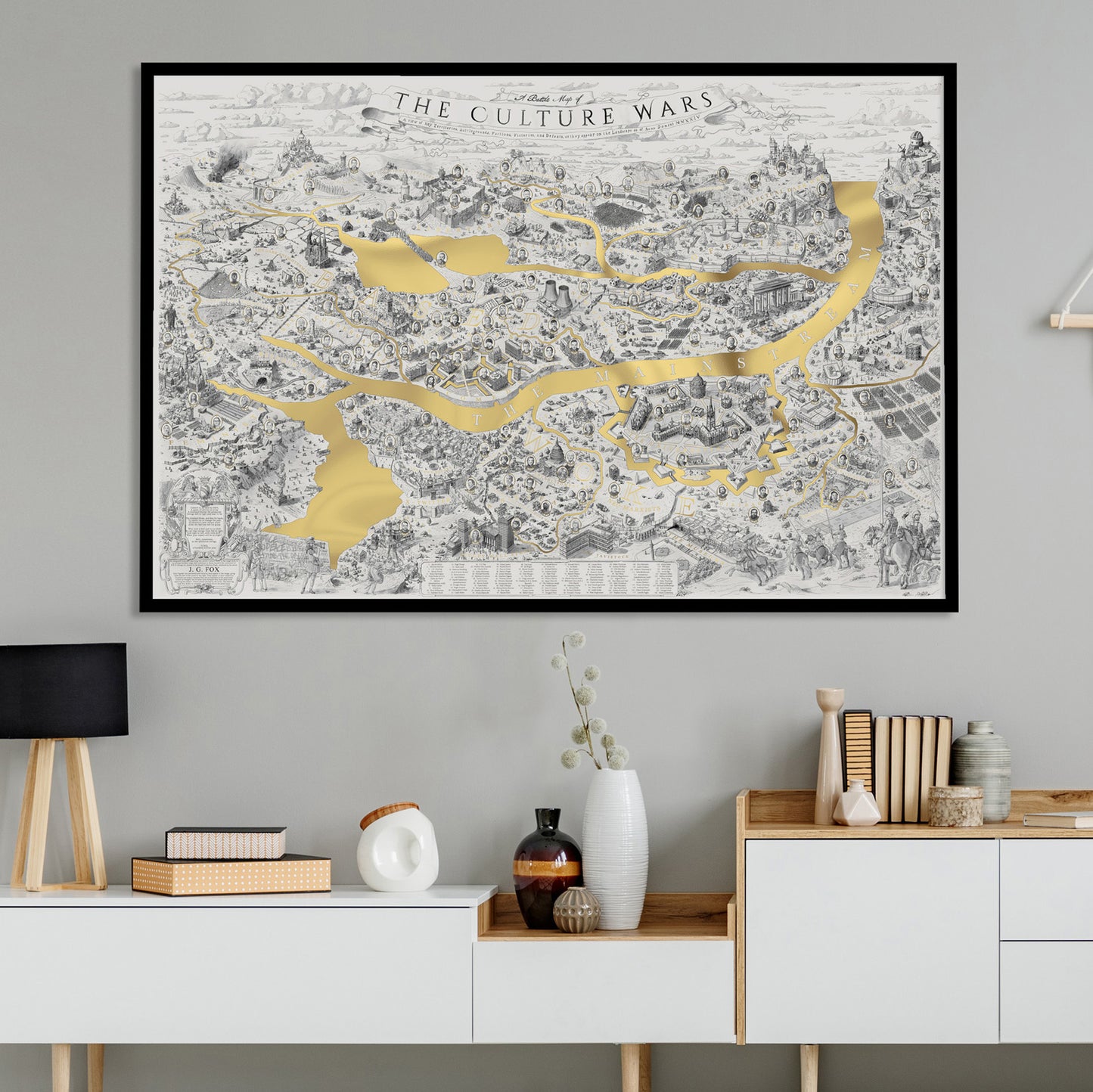 A Battle Map of the Culture Wars, Gold Accents, Large 150cm x 100cm